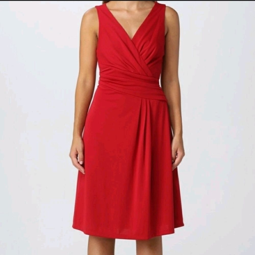 Lauren Ralph Lauren V-Neck Red Midi Dress